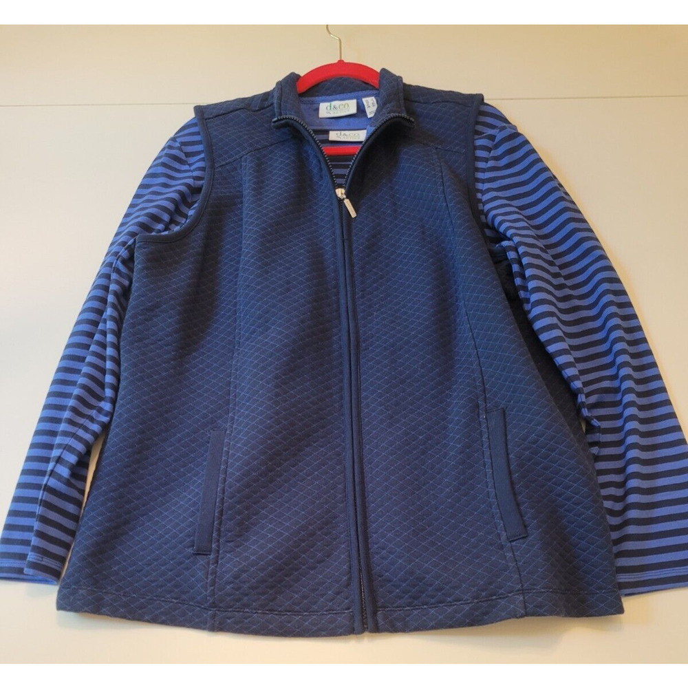 Women's D & Co Active Blue Sleeveless Vest and Long Sleeve Striped Shirt Size L